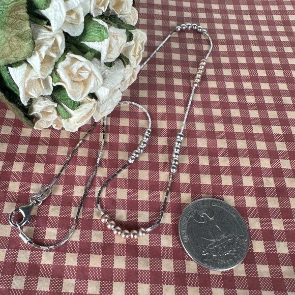 NEW 16" Italian Real Silver 2 Tone Beaded Chain Necklace - Picture 3 of 4